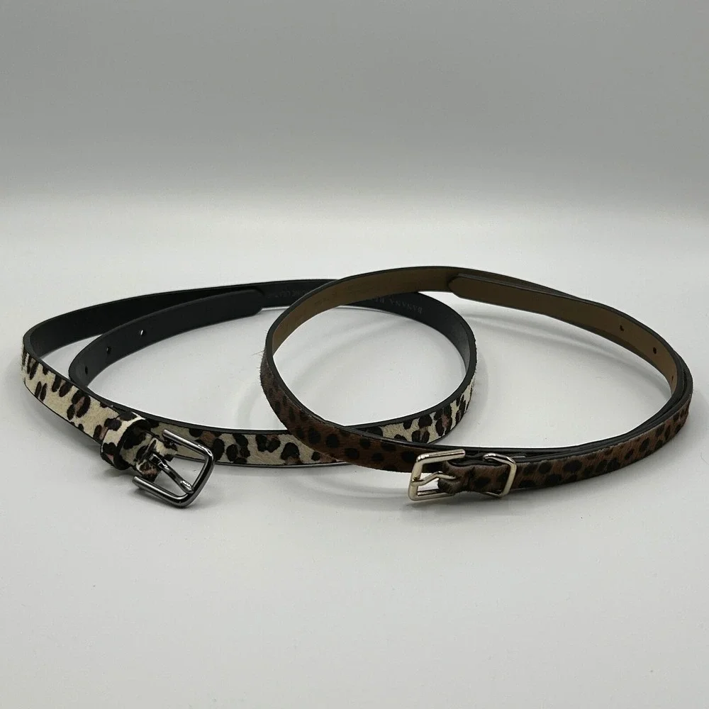 Banana Republic Leopard Calf Hair Skinny Belt Set 2 Genuine Leather XS Neutral